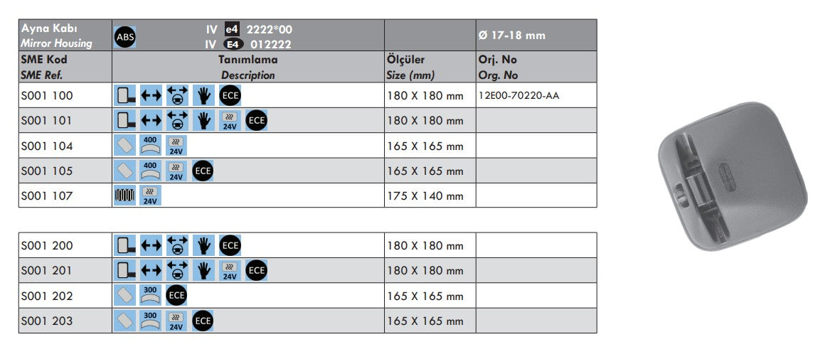 AYNA UNİVERSAL GENİŞ AÇILI CAMI 24V -SERV.001105